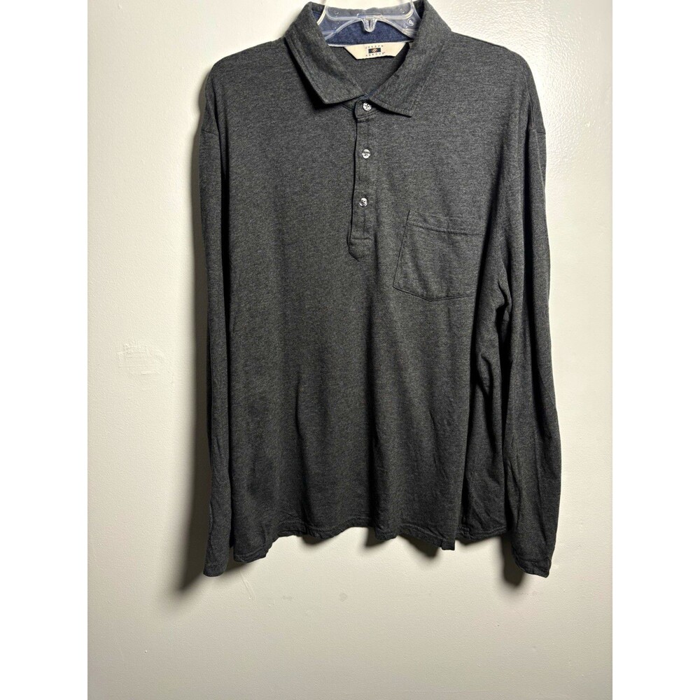 Joseph Abboud Men's Solid Gray Long Sleeve Polo Shirt XL Pockets Cotton Modal